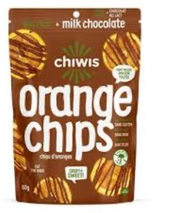 A bag of Chiwis dried orange slices with chocolate