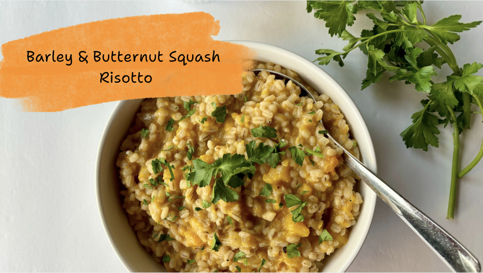 A bowl of barley butternut squash risotto